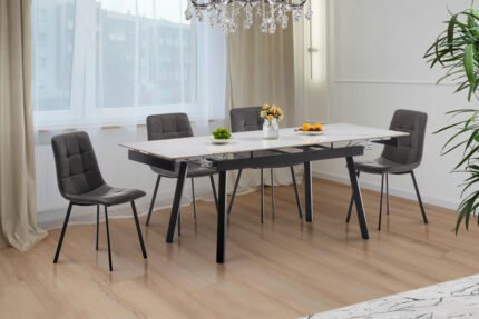 Стіл Бастіон 140 (+30+30)*80, чорний/керам білий