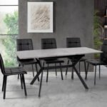 Стіл Хьюстон 130(+40)*77 чорний метал/мрамор темн