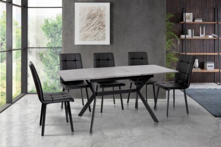 Стіл Хьюстон 130(+40)*77 чорний метал/мрамор темн