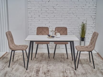 Обідній керамічний стіл TM-100 олімпо вайт + чорний