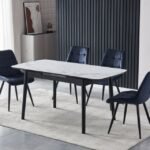 Керамічний стіл TM-87 білий мармур + чорний